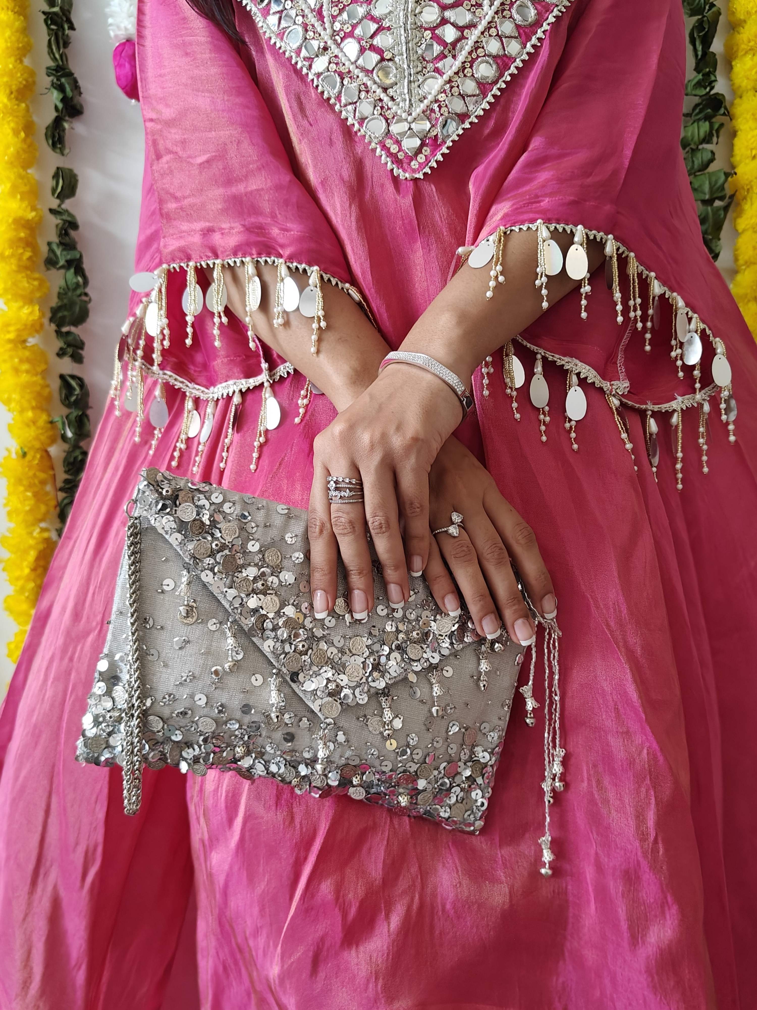 Silver Lifafa Envelope Clutch