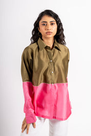 Beanie Shirt Two Tone Khakhi & Pink