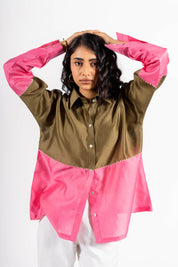 Beanie Shirt Two Tone Khakhi & Pink
