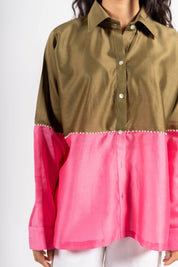 Beanie Shirt Two Tone Khakhi & Pink