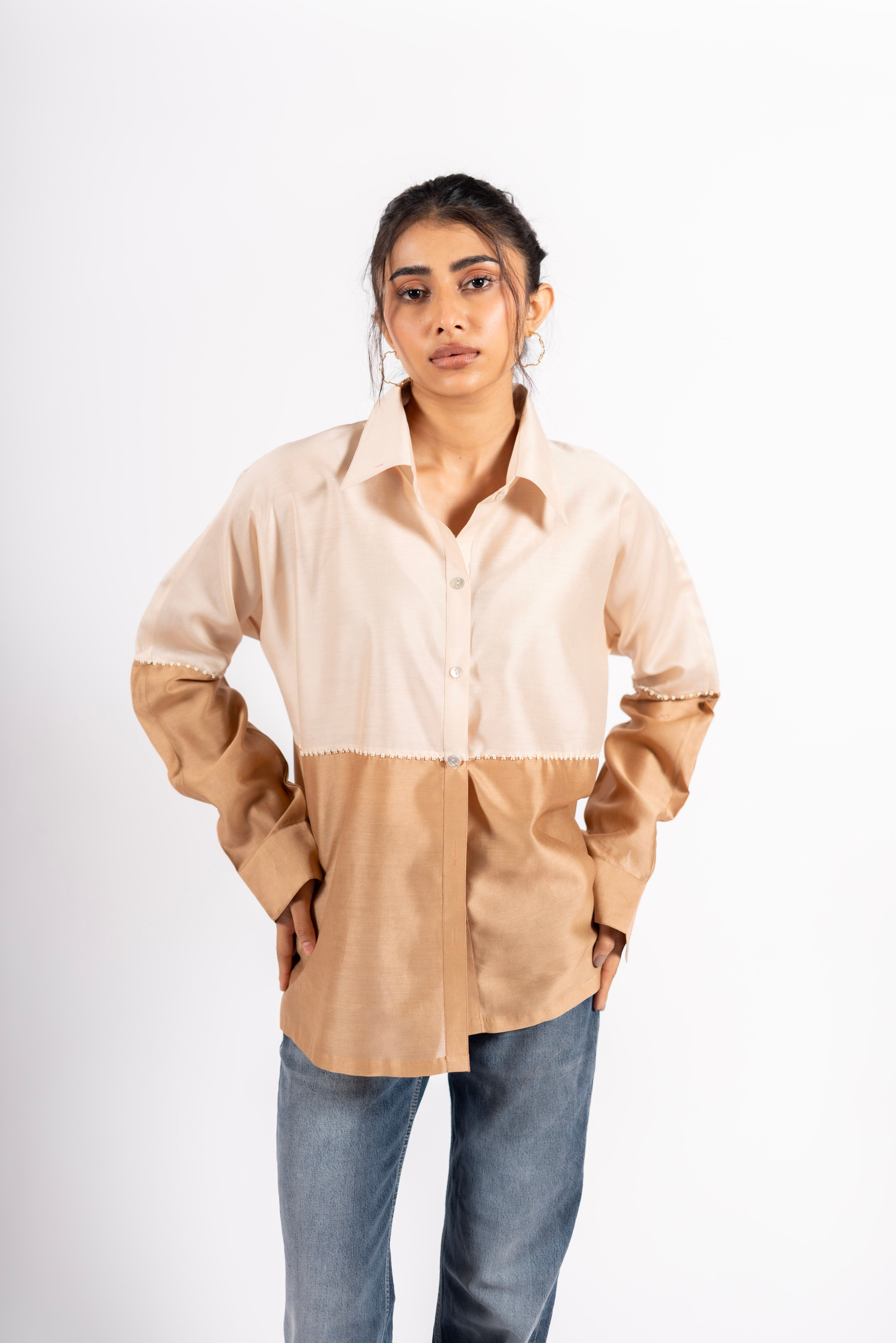 Beanie Shirt Two Tone Taupe & Ecru