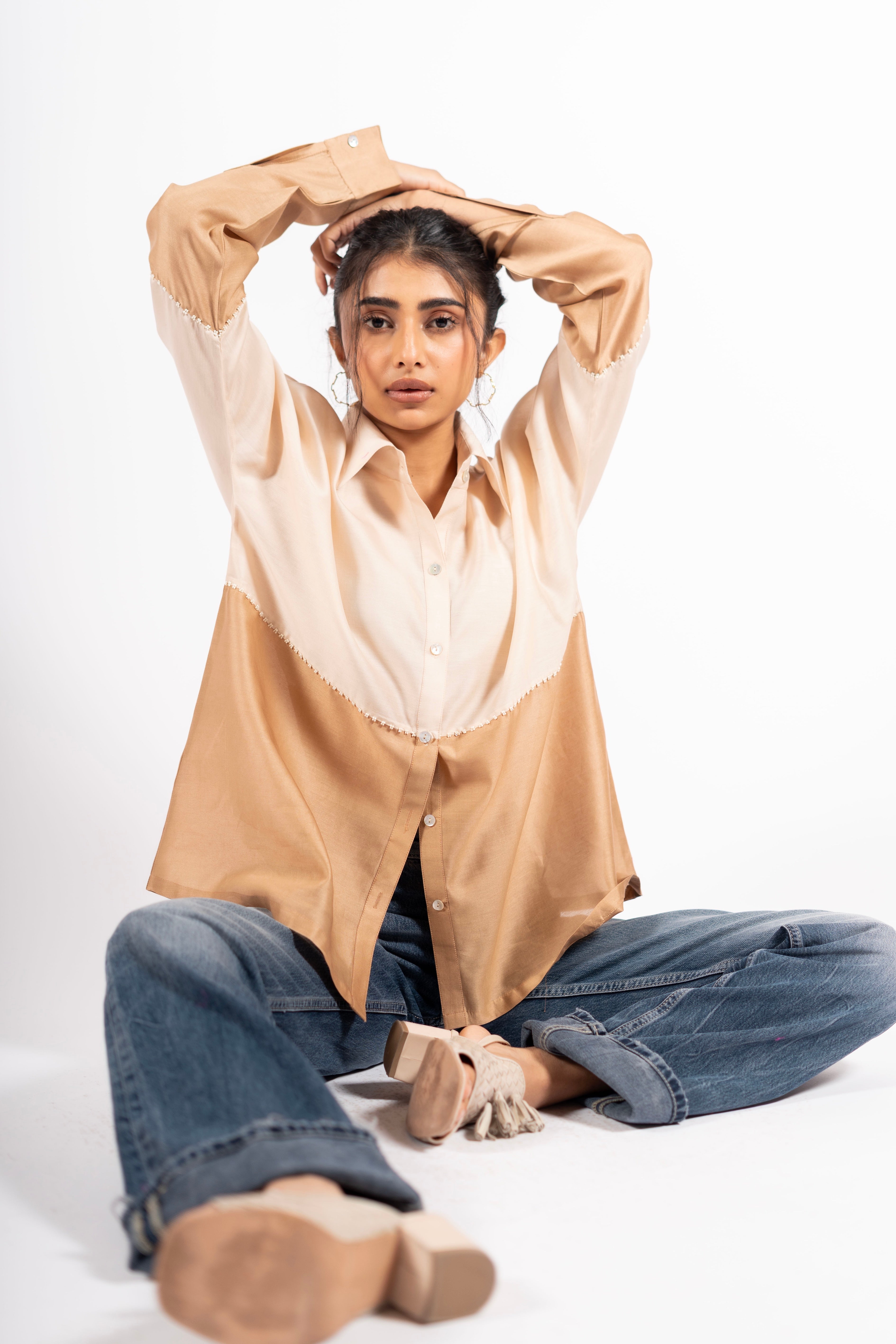 Beanie Shirt Two Tone Taupe & Ecru