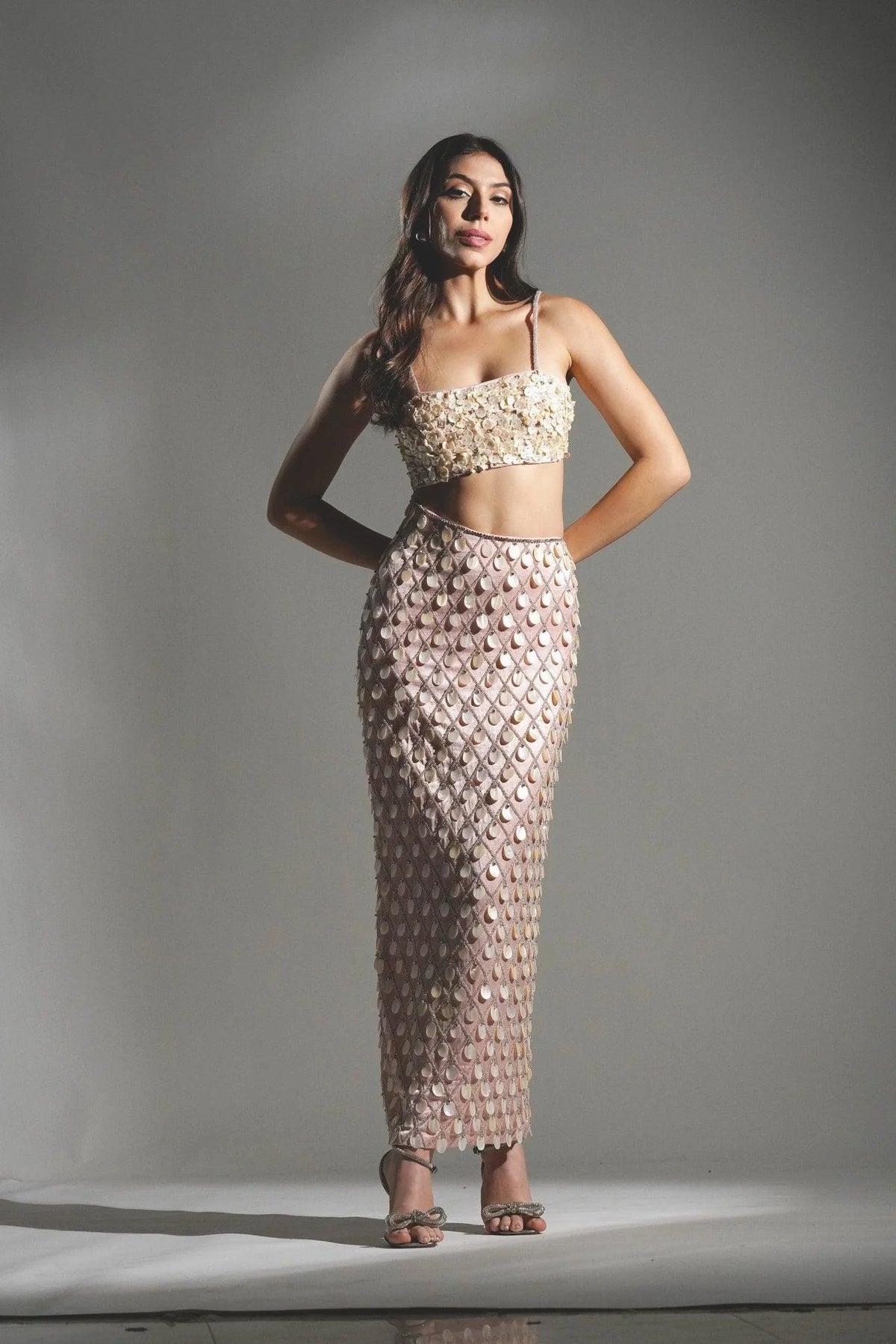 Madeline Salmon Peach Pearl Maxi Dress