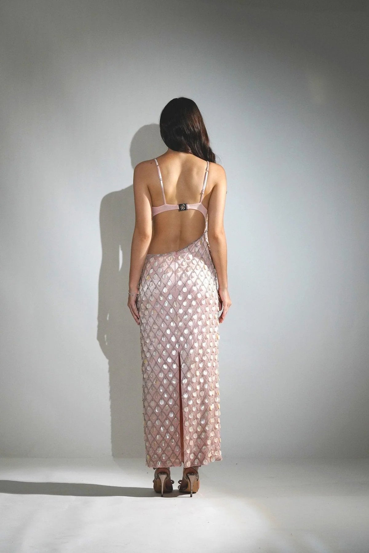 Madeline Salmon Peach Pearl Maxi Dress