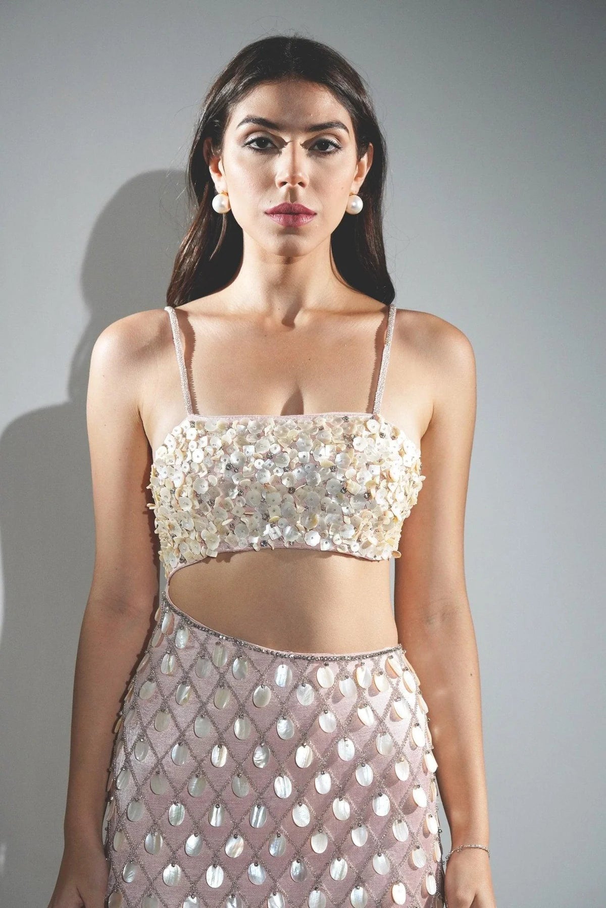 Madeline Salmon Peach Pearl Maxi Dress