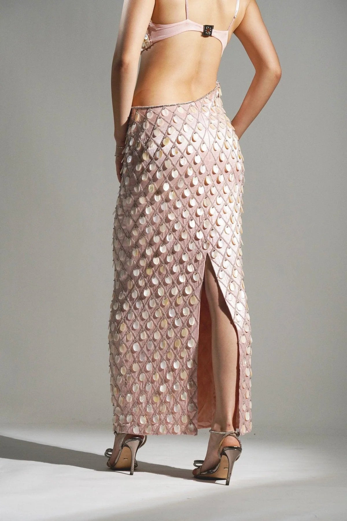 Madeline Salmon Peach Pearl Maxi Dress