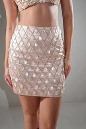 Madeline Salmon Peach Pearl Mini Skirt