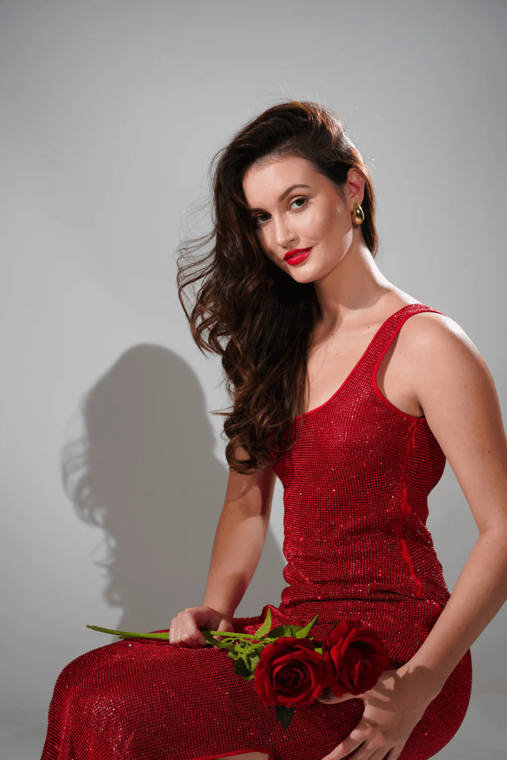 Midnight Red Chainmail Metallic Maxi Dress