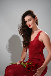 Midnight Red Chainmail Metallic Maxi Dress