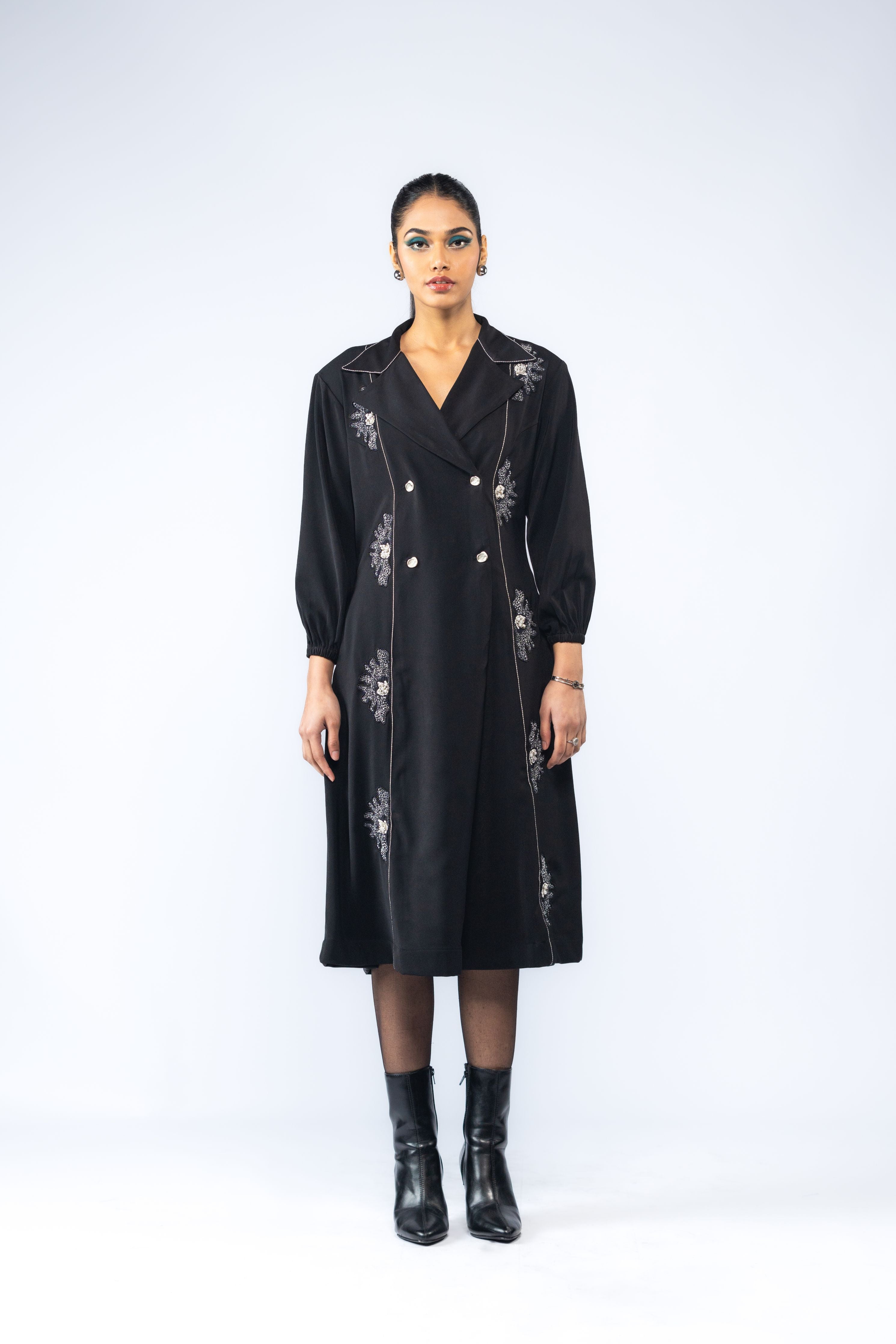 Hand Embroidered Trench Coat Dress
