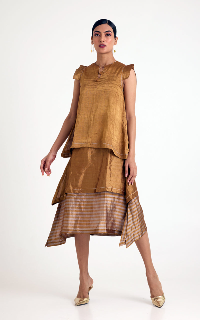Aurum Molten Tiered Midi Dress