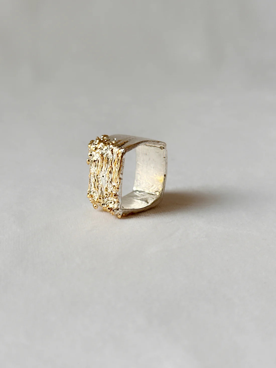 Manthan Square Ring Silver Gold