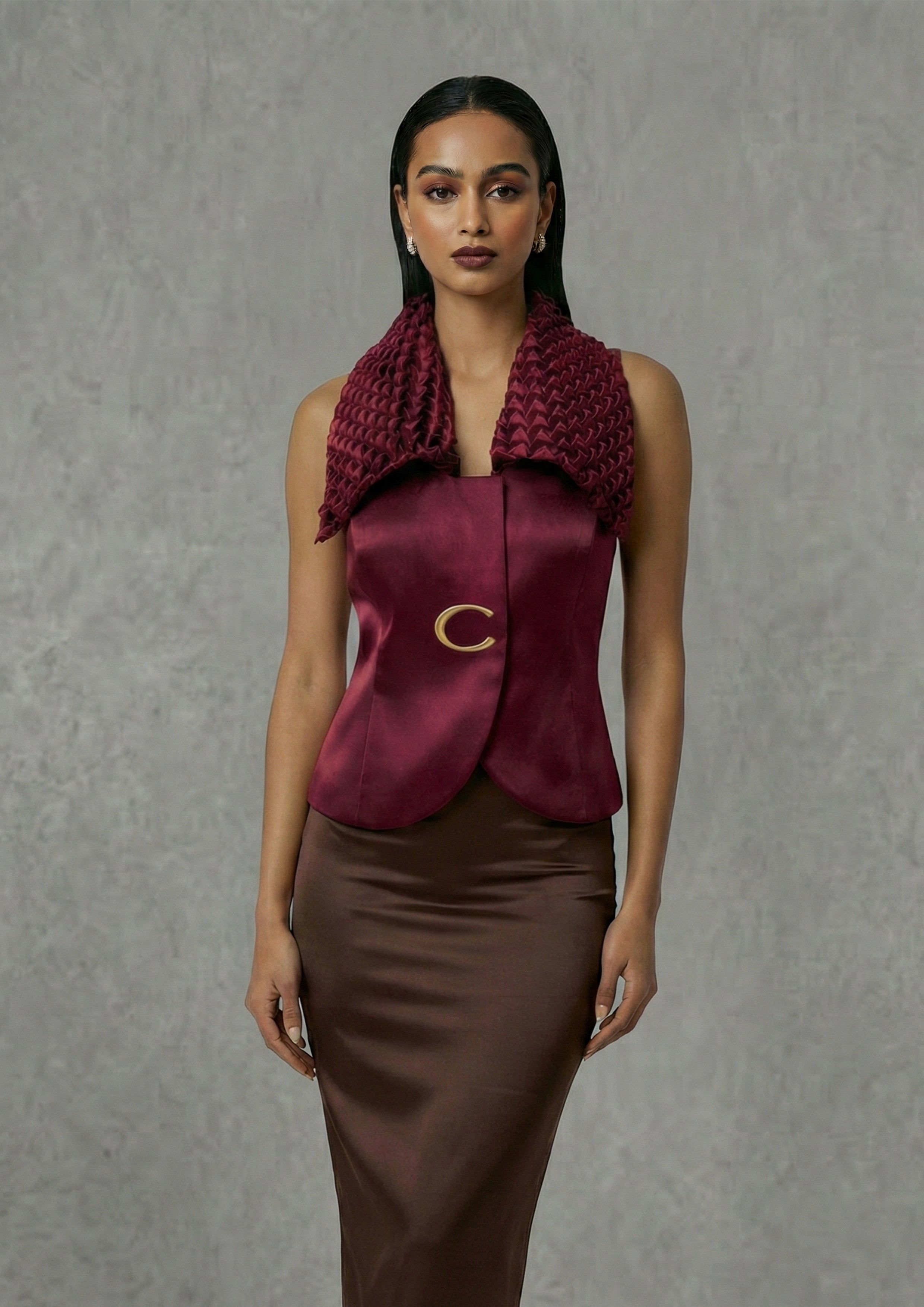 Maroon Sculpt Collar Waistcoat