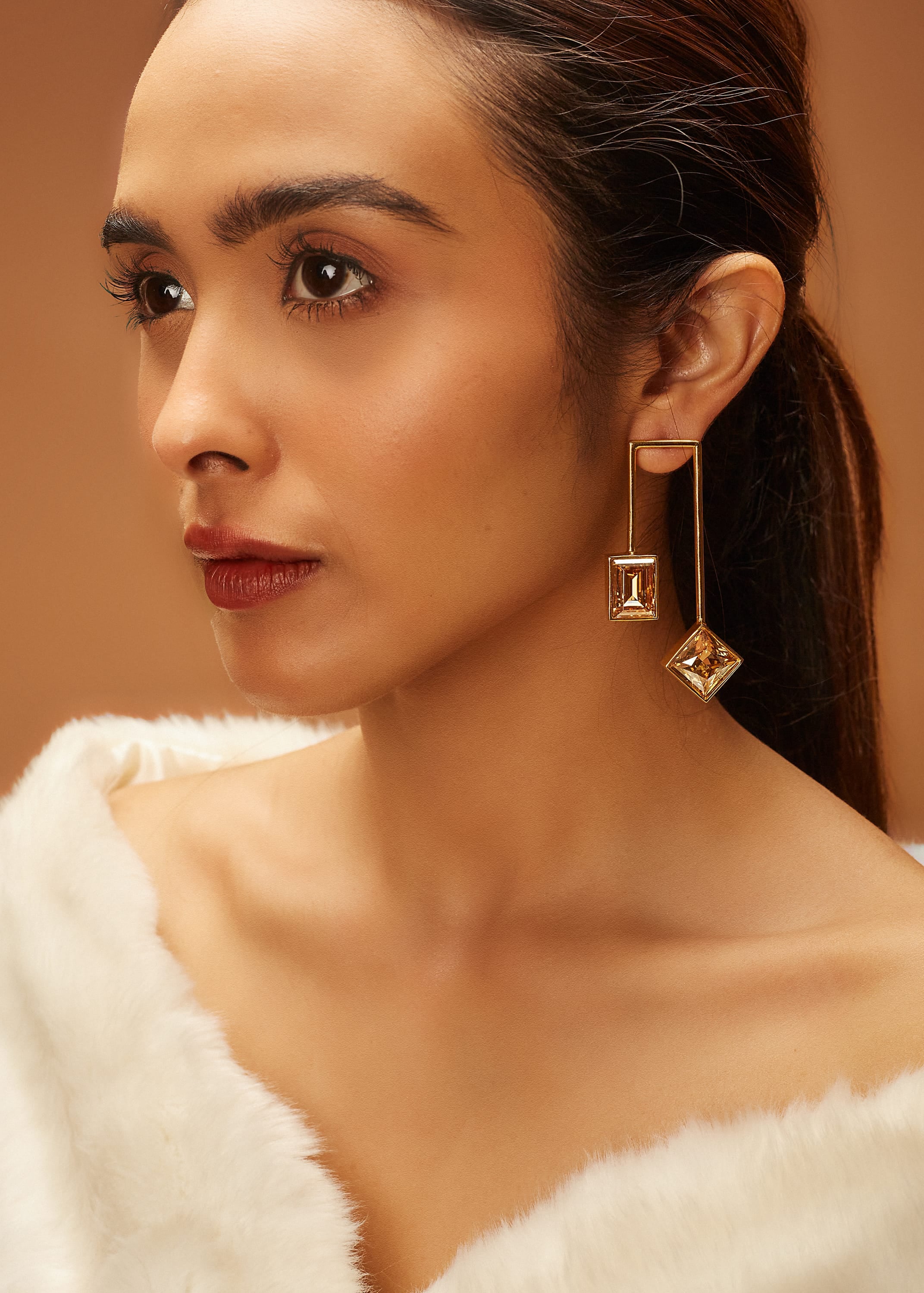 Matched Parallel Earrings - Golden Crystals