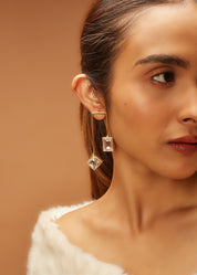 Matched Parallel Earrings White Crystals