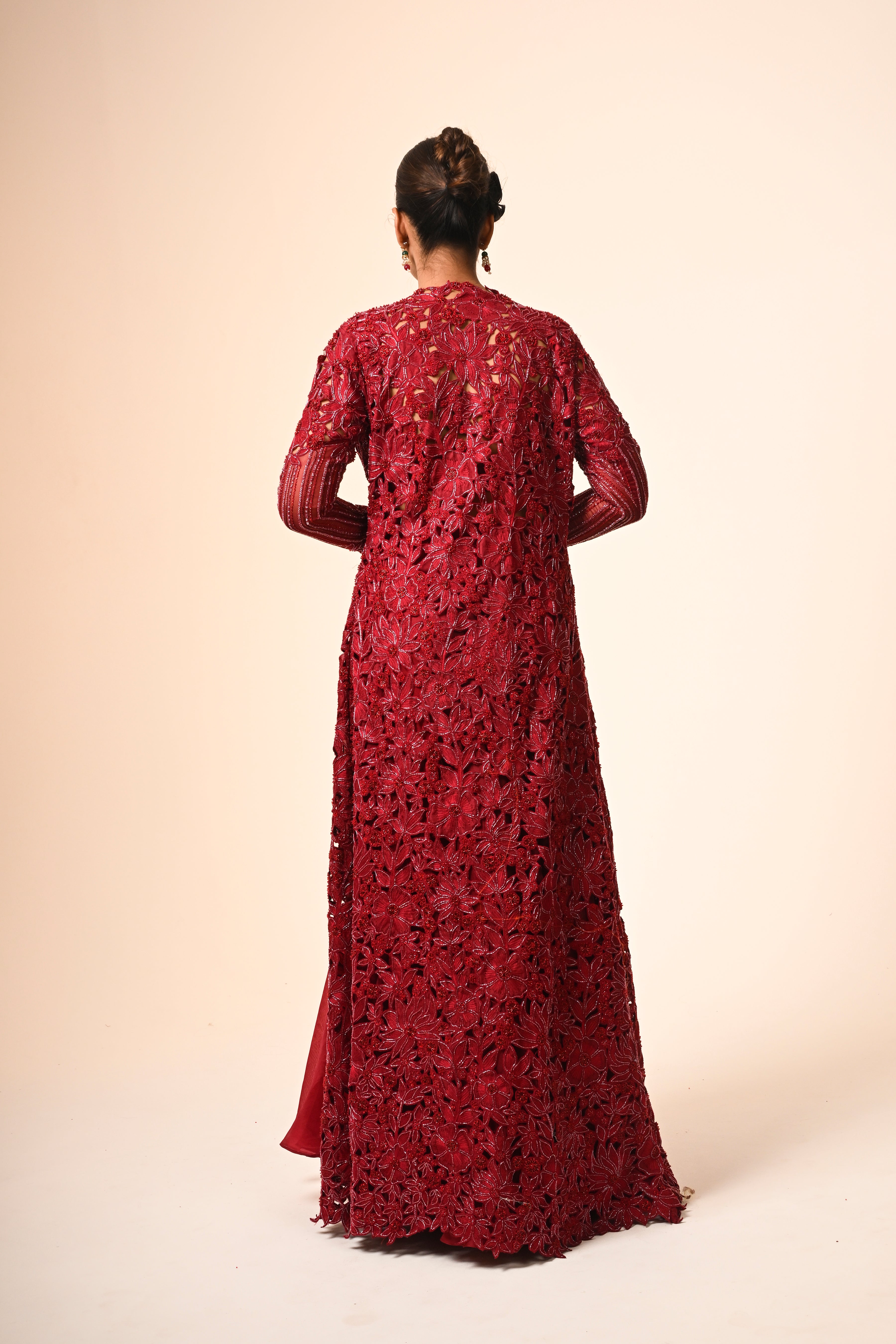 Red Jacket With flared Skirt Set