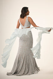 Powder Blue Gown With Ruffle Dupatta