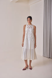 Pearl Cut Work Midi Dress