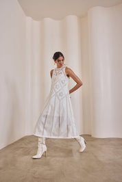 Pearl Cut Work Midi Dress