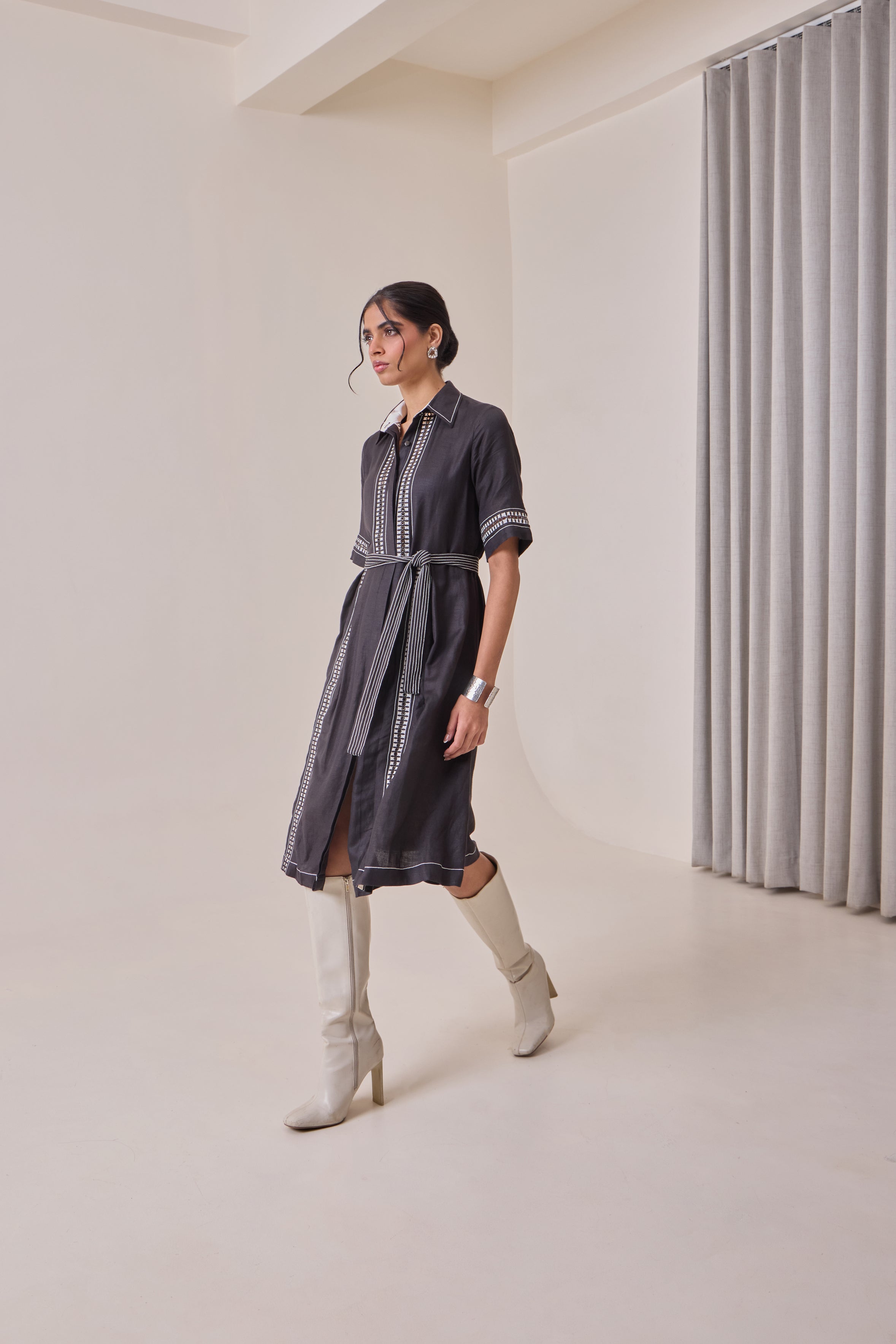 Black Thread Work Midi Dress