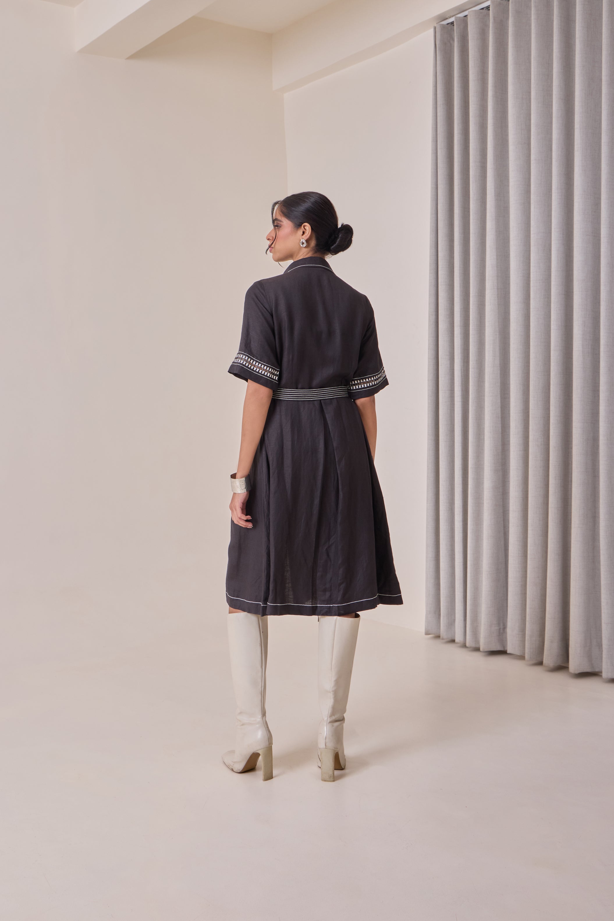 Black Thread Work Midi Dress