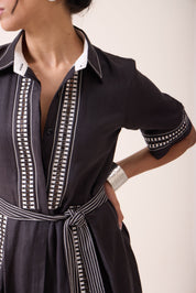 Black Thread Work Midi Dress