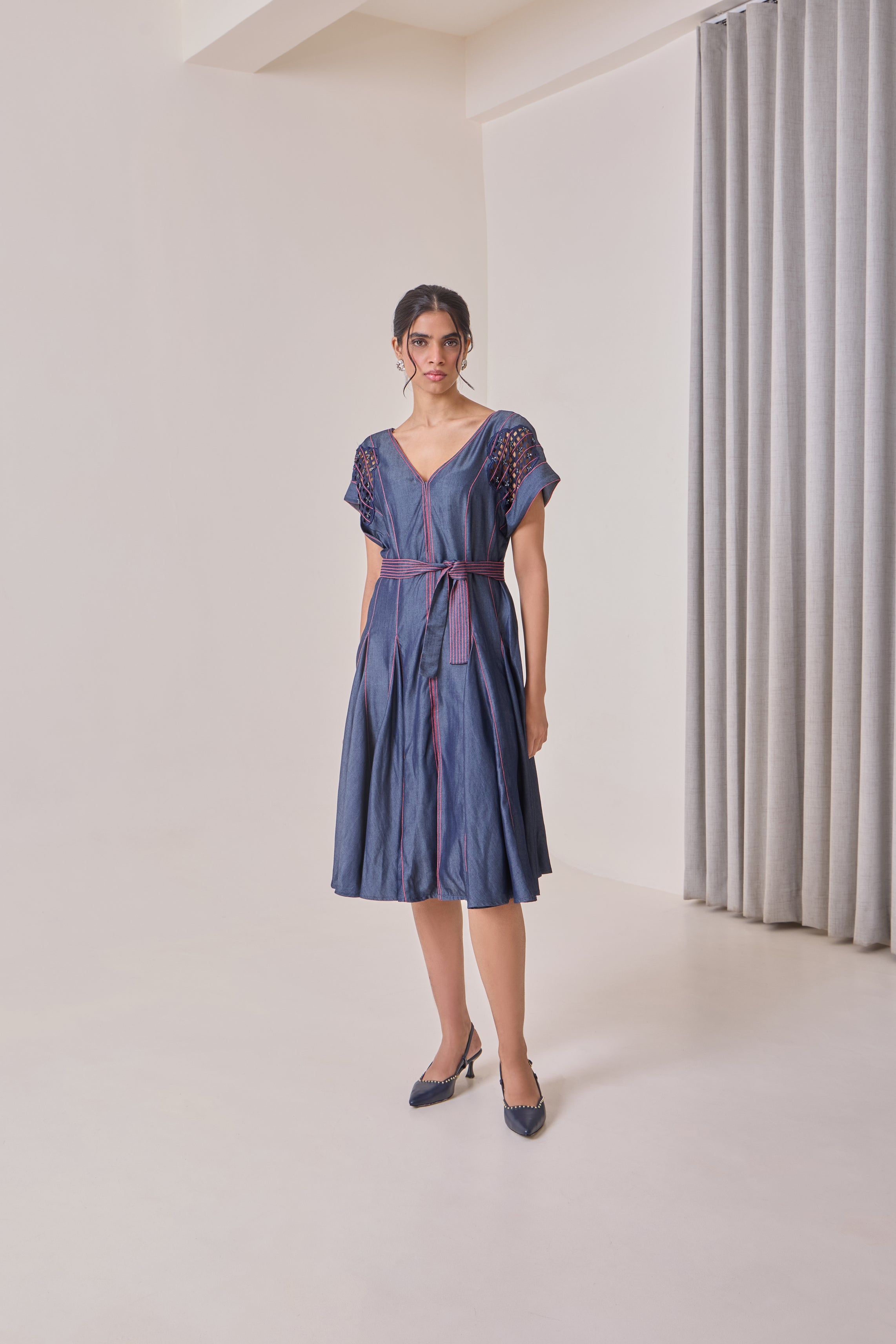 Pink Pop Denim Midi Dress