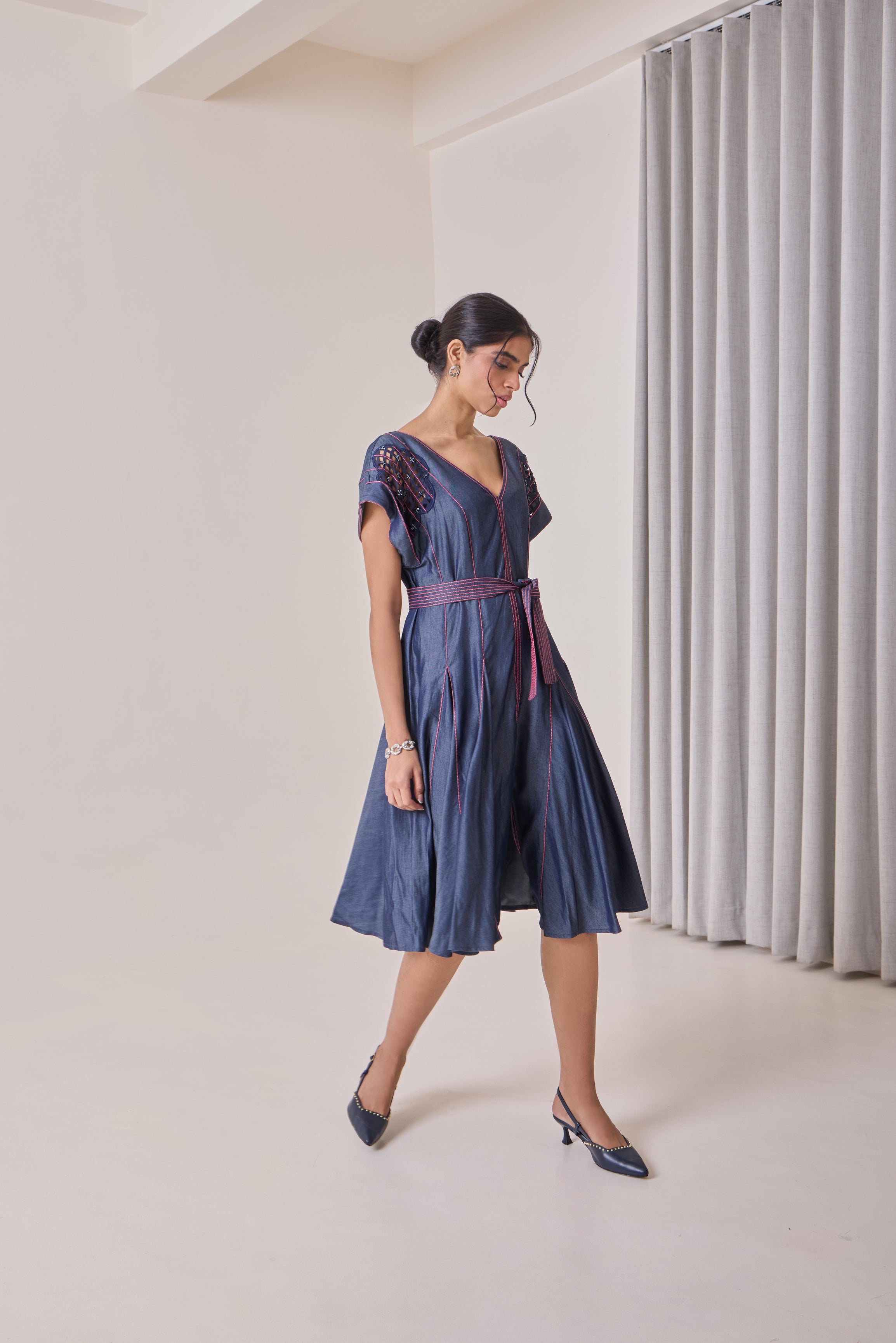 Pink Pop Denim Midi Dress
