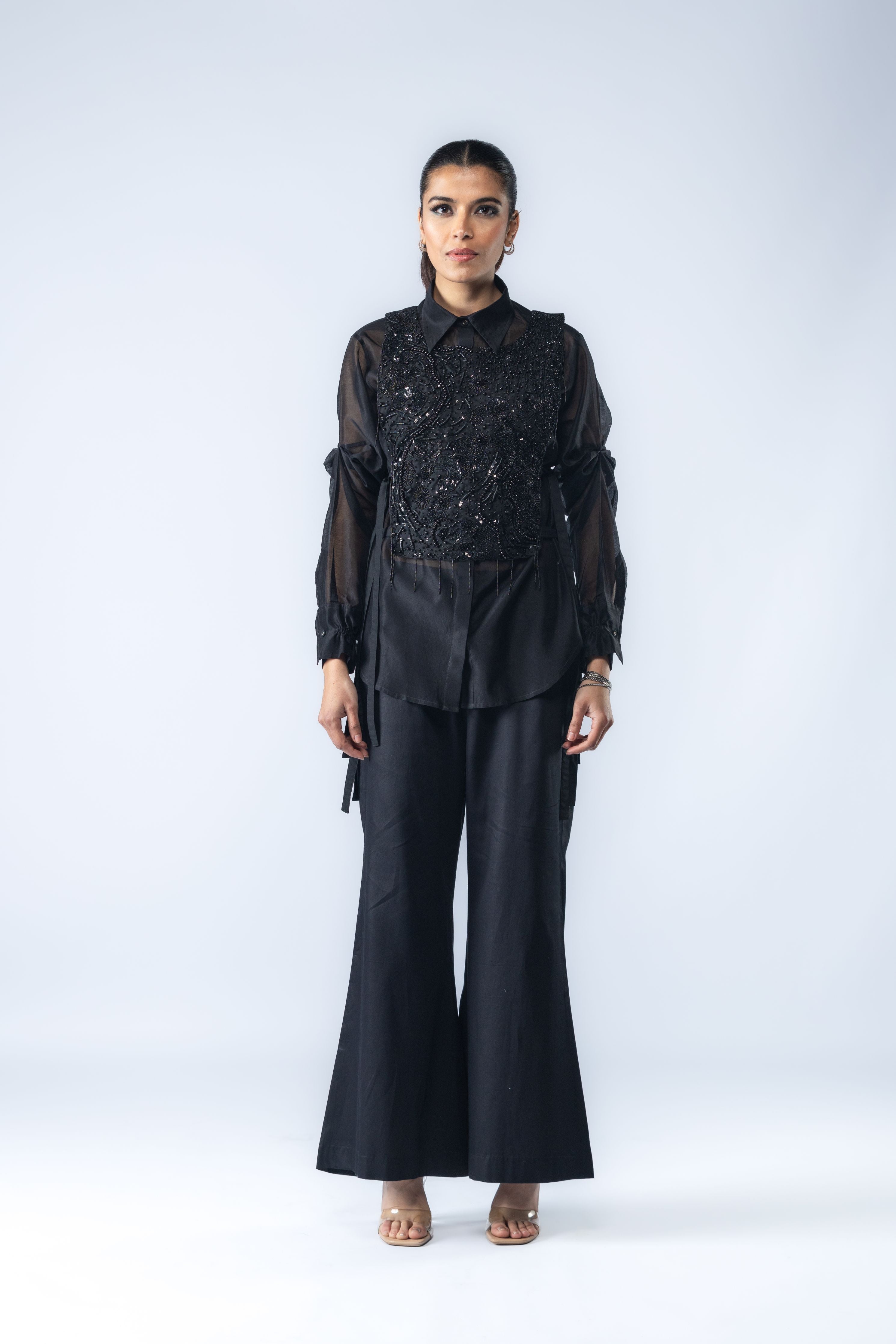 Hand Embroidered Bib With Shirt & Pants