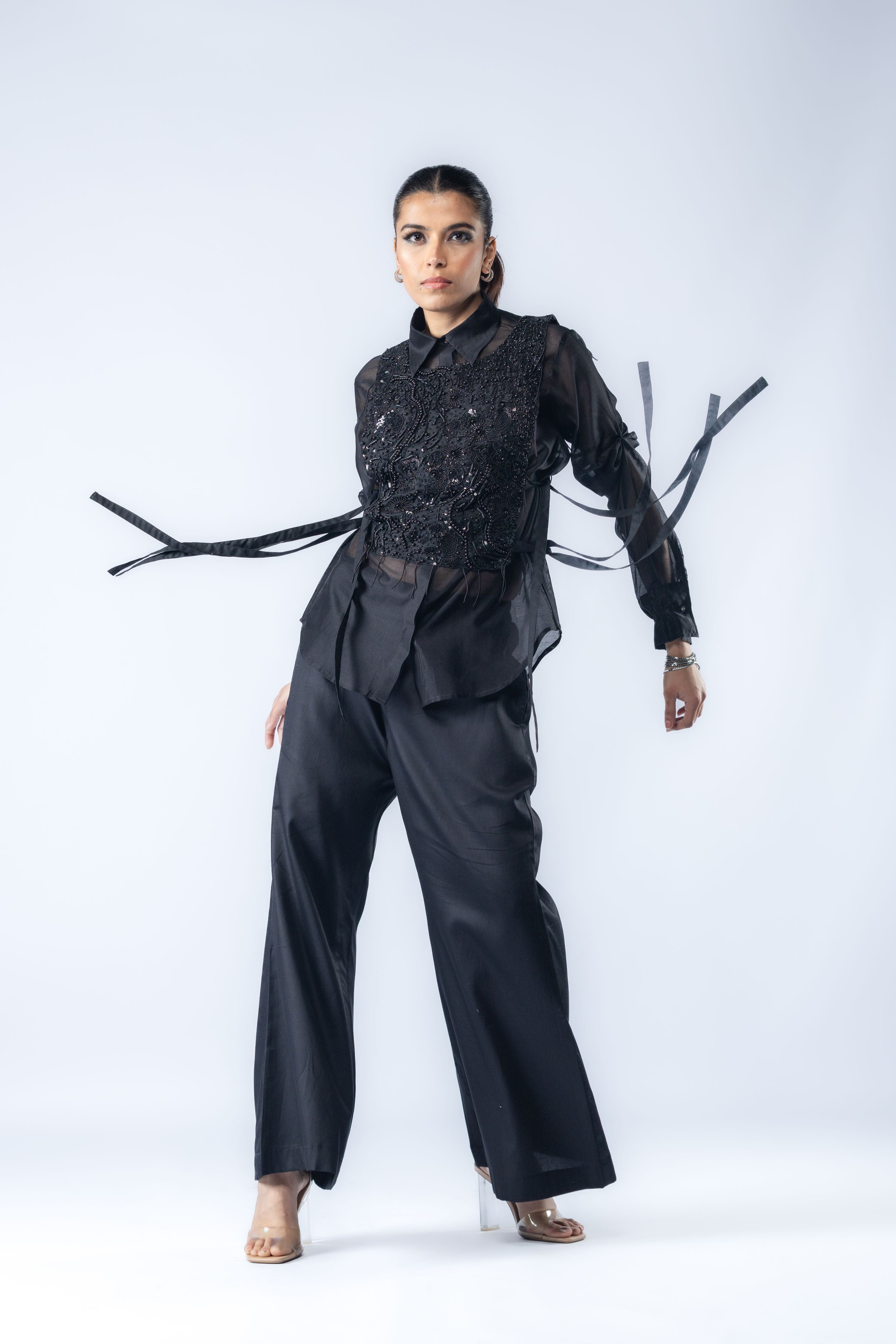 Hand Embroidered Bib With Shirt & Pants
