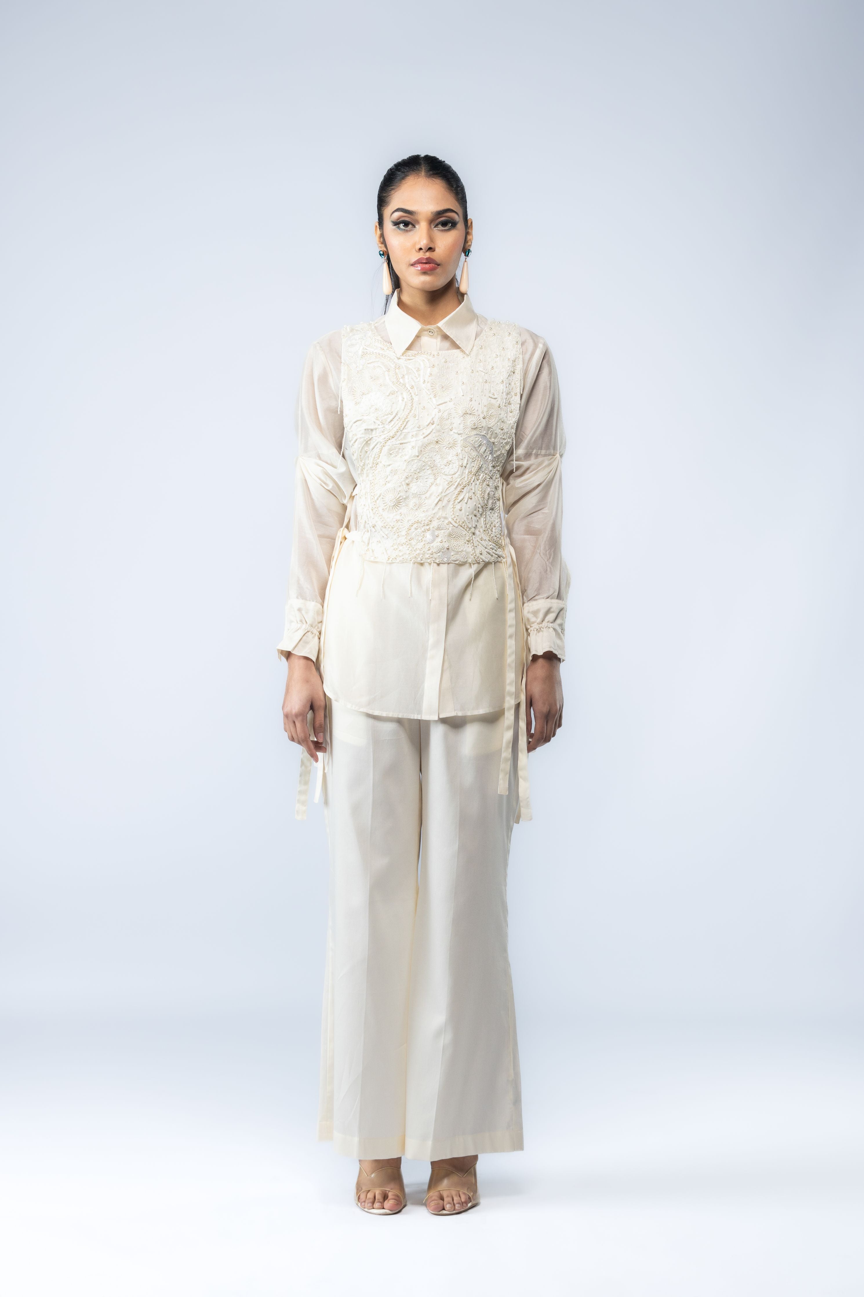 Hand Embroidered Bib With Shirt & Pants