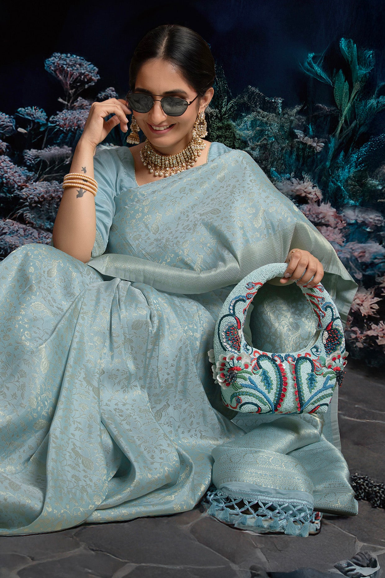 Ocean Crest Embellished Beaded Bag