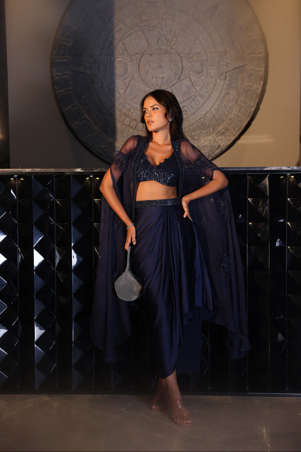 Indigo Cape & Draped Skirt Set