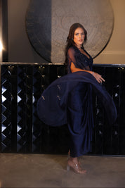 Indigo Cape & Draped Skirt Set