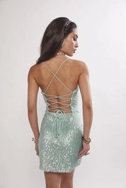 Pearl Aqua Sequin Cocktail Mini Dress