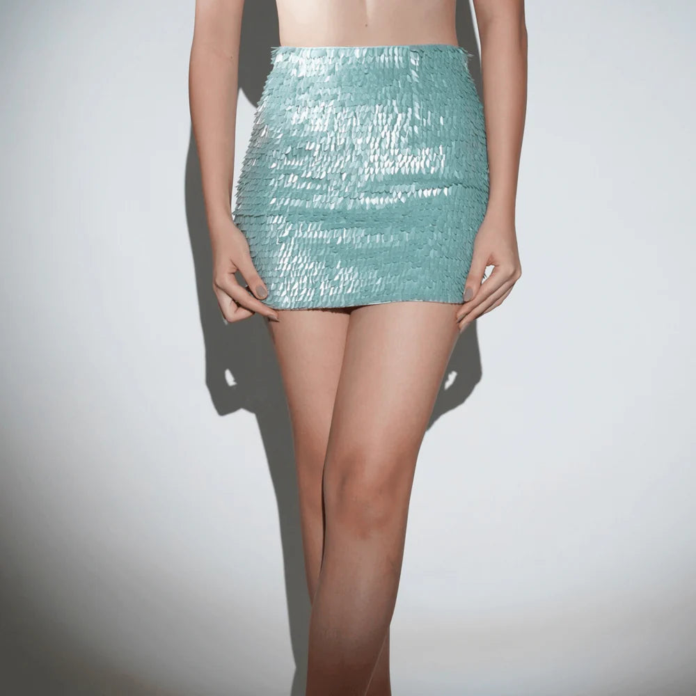 Pearl Aqua Sequin Cocktail Mini Skirt