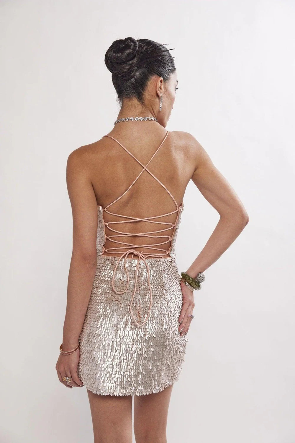 Pearl Peach Sequin Cocktail Mini Dress