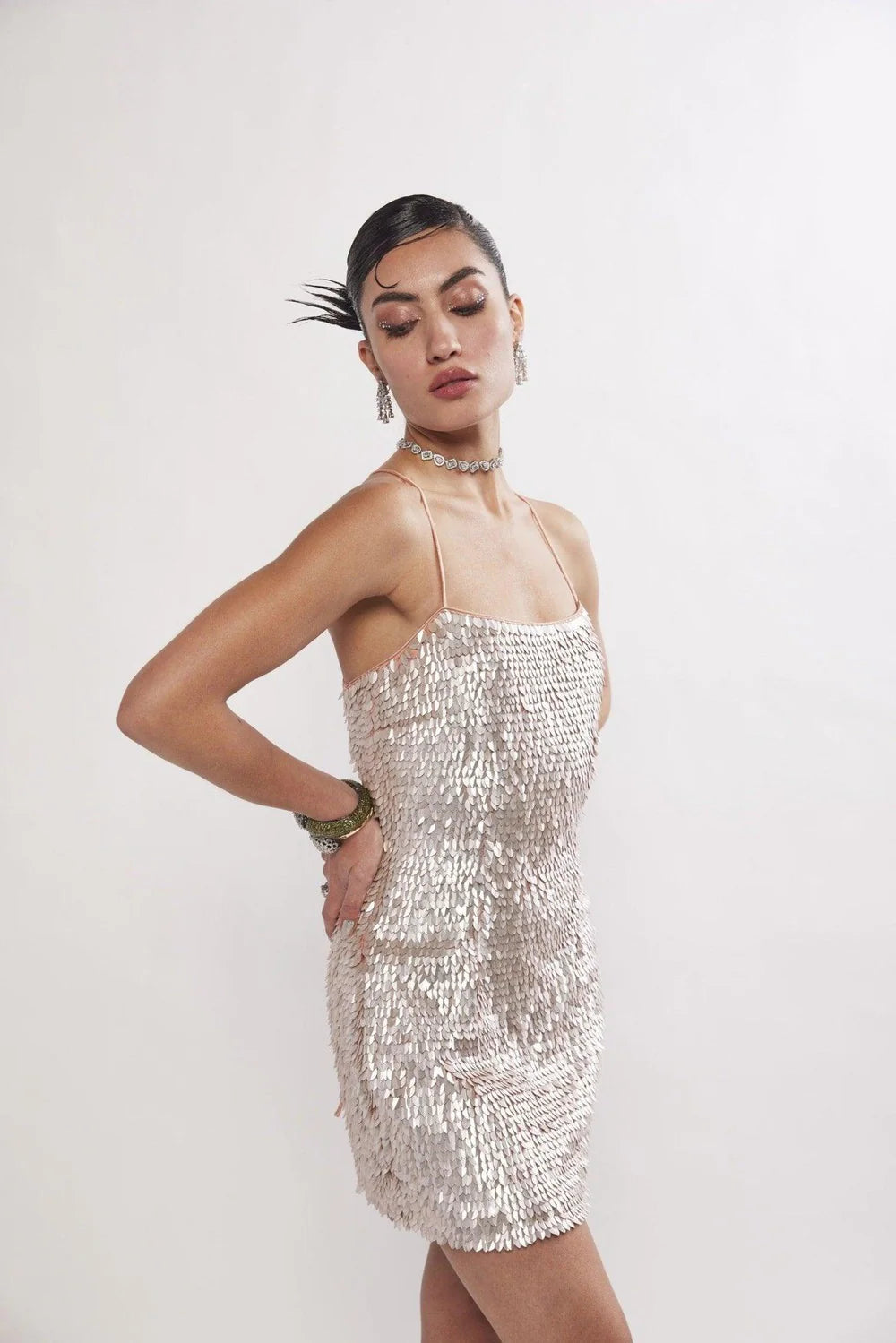 Pearl Peach Sequin Cocktail Mini Dress