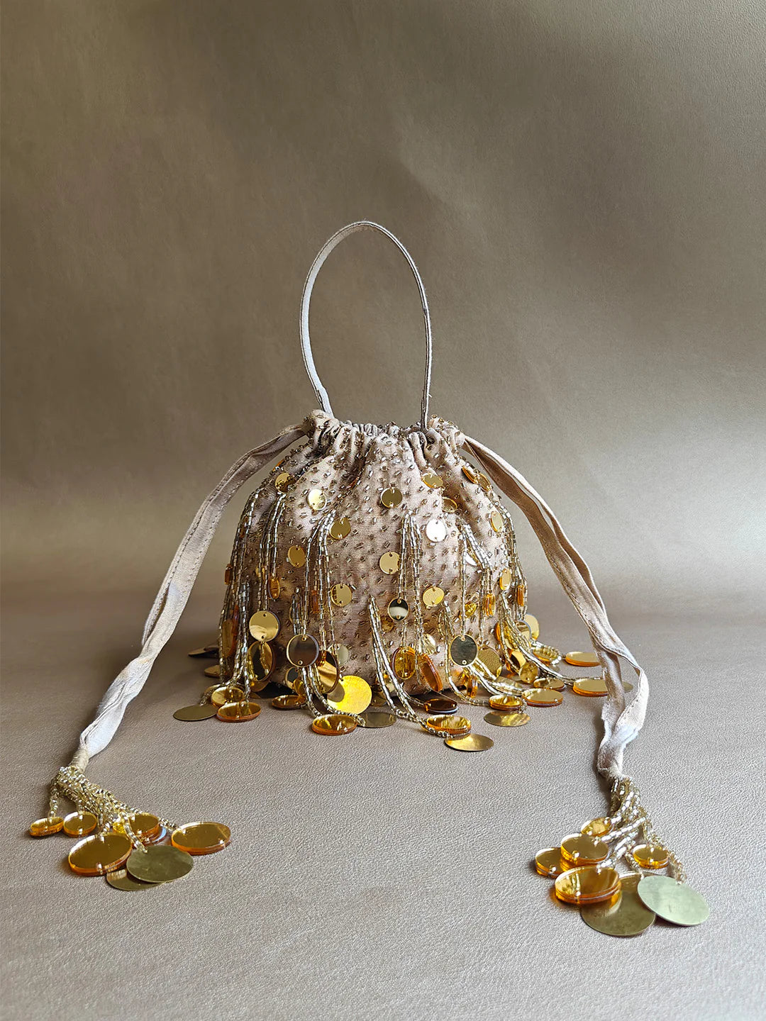 Gold Round Mirror Potli Bag