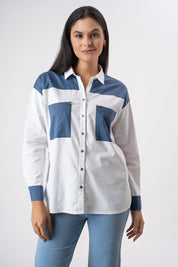 White With Blue Patchwork Shirt