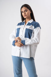 White With Blue Patchwork Shirt