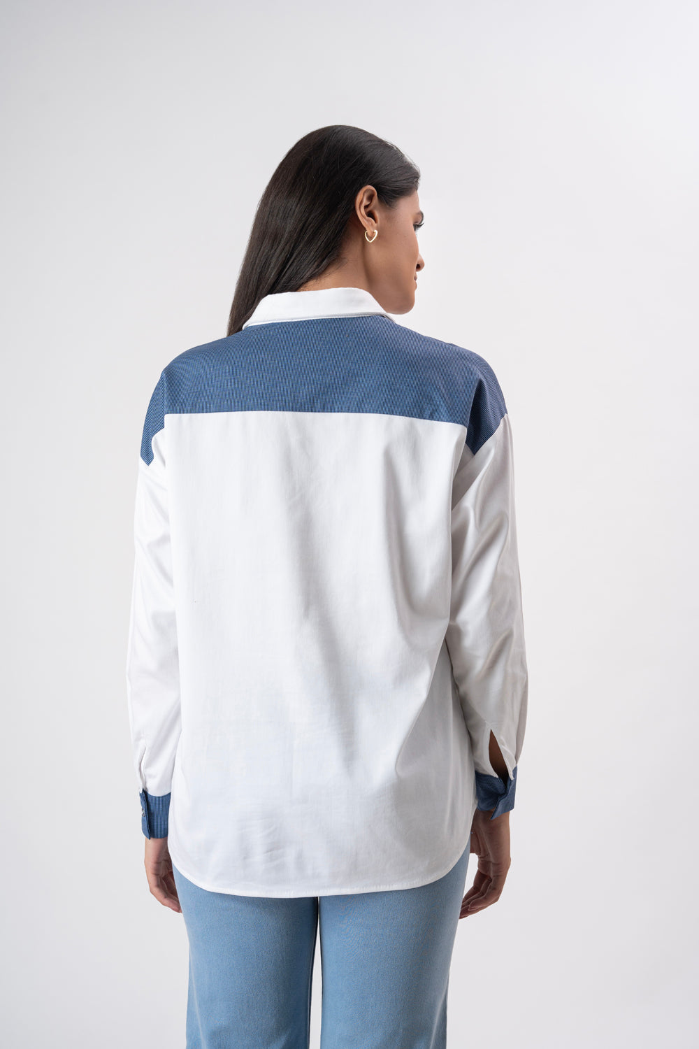 White With Blue Patchwork Shirt