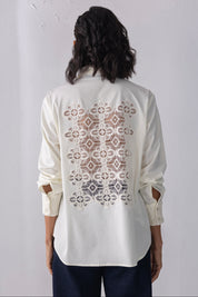 Cream Pearl & Crochet Shirt