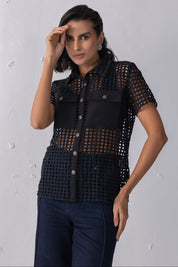 Black Mesh Crochet Shirt