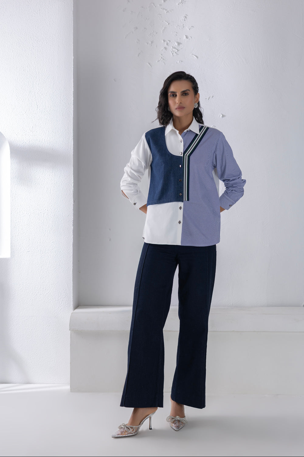 Denim Mix Material Shirt