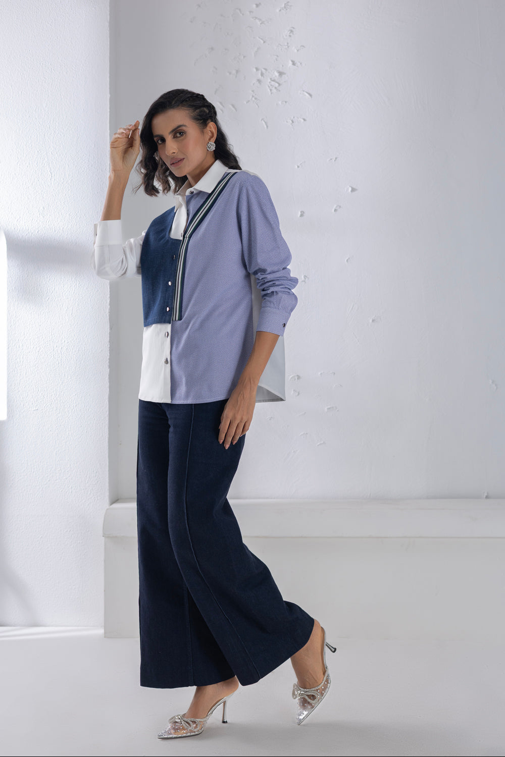 Denim Mix Material Shirt