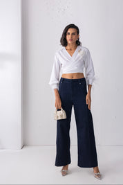 White Feathered Tie Up Shirt