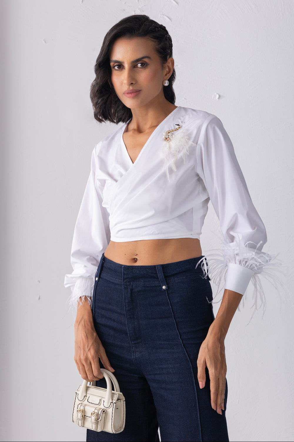 White Feathered Tie Up Shirt