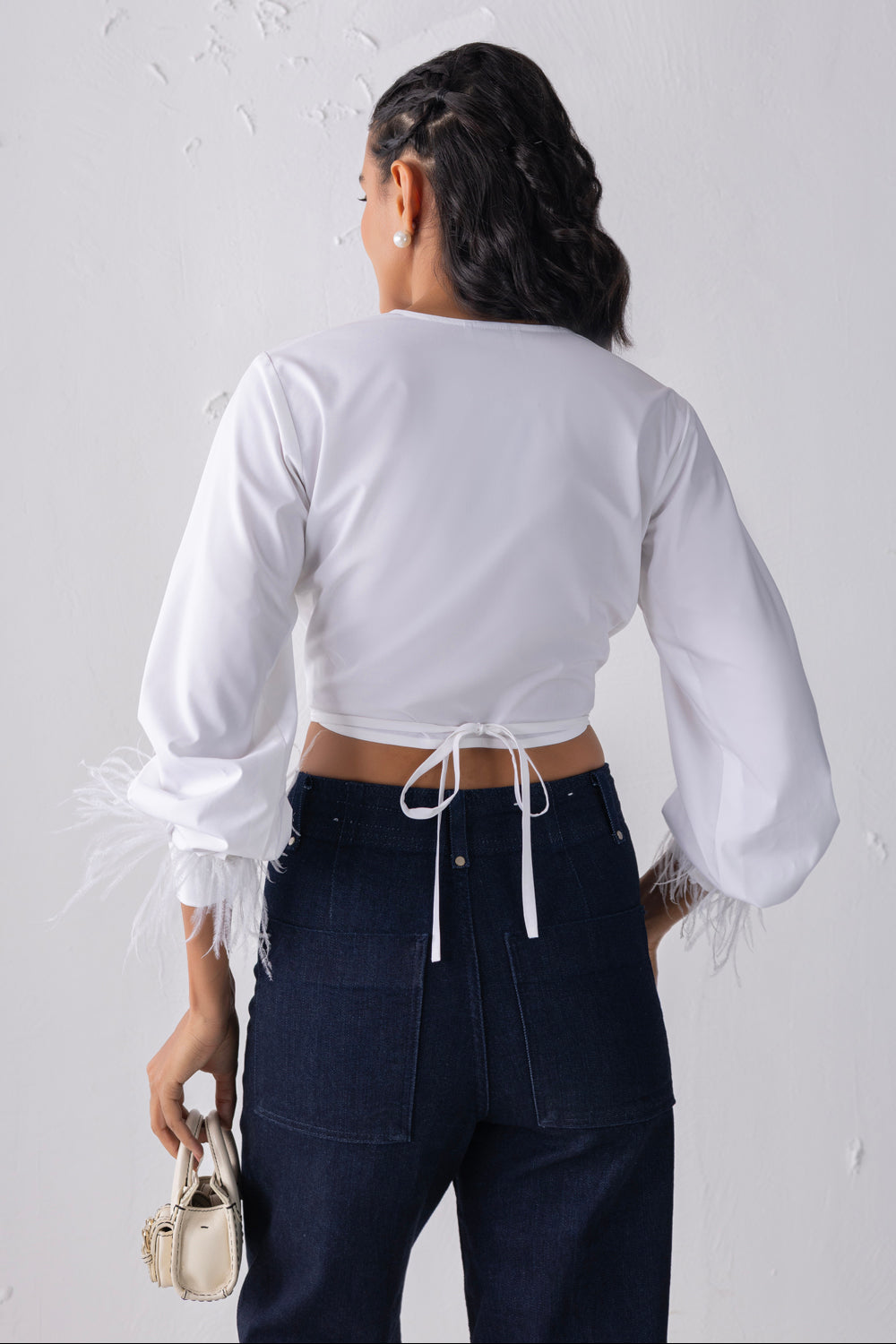 White Feathered Tie Up Shirt