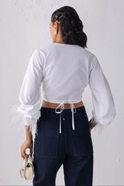 White Feathered Tie Up Shirt